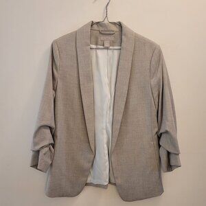 H&M Women Blazer Size 8 Open Front 3/4 Cinch Sleeve Grey Woven Fabric
